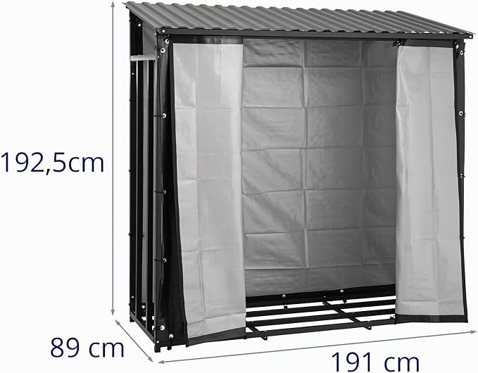 HI-FWR-16 Abri pour bois de chauffage avec bâche et toit 800 kg 89 x 191 x 192,5 cm noir - Range bûche intérieur ou extérieur