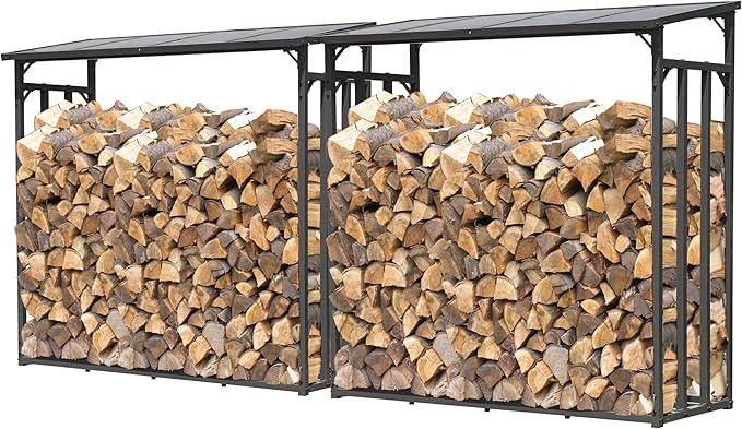 QUICK STAR 2 pièces Étagère en métal pour Bois de cheminée Anthracite XXL 185 x 70 x 185 cm Distance Entre Les Bois 4,6 m³