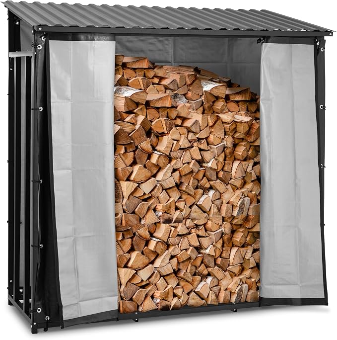 HI-FWR-16 Abri pour bois de chauffage avec bâche et toit 800 kg 89 x 191 x 192,5 cm noir - Range bûche intérieur ou extérieur