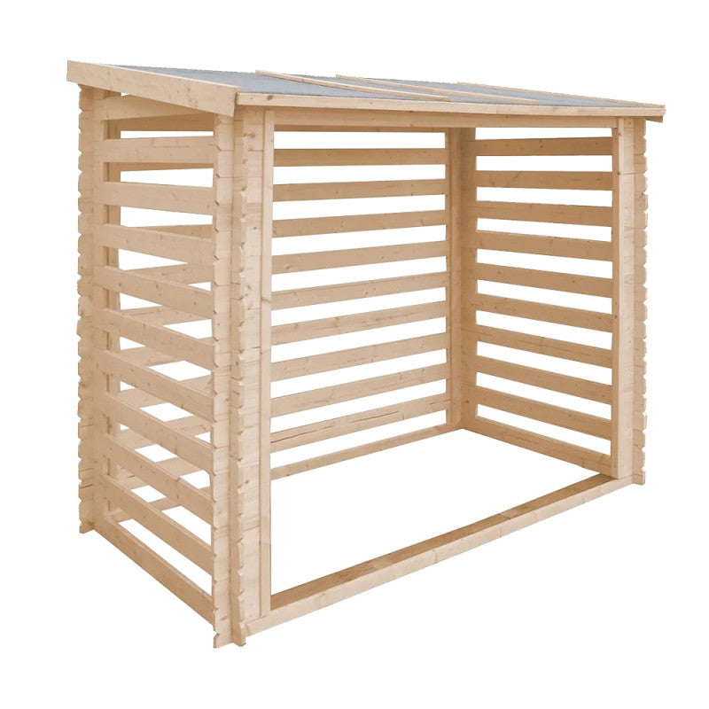 Abri bûches en bois brut 228x130cm – panneaux 19mm – Timbela