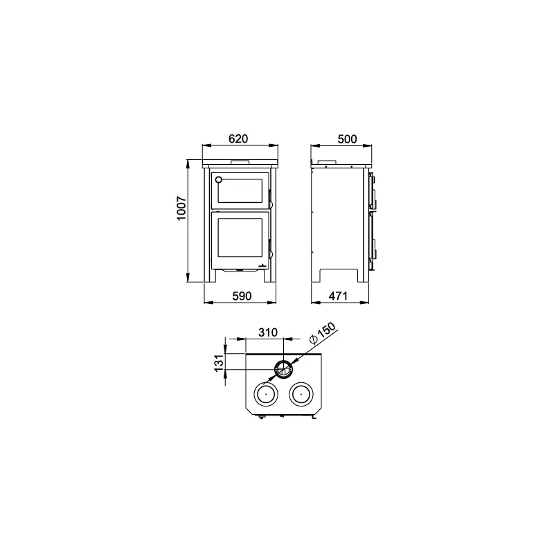 Poêle à bois avec four et plaque de cuisson Pramoda - 9 Kw